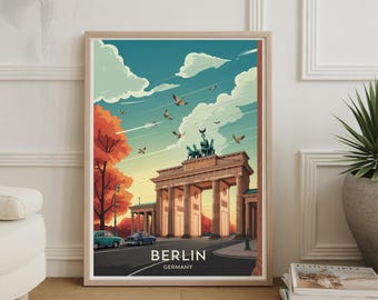 Póster de viaje a Berlín: Arte mural con paisaje urbano de Alemania