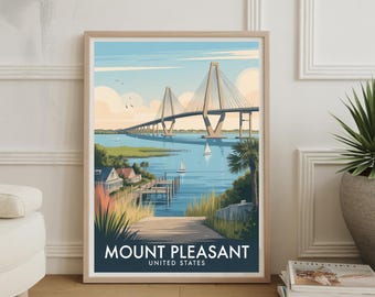 Póster turístico de Mount Pleasant: lámina decorativa de estilo vintage con paisajes de Estados Unidos.