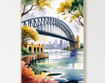 Sydney Harbour Bridge Watercolor Print - Australian Travel Poster