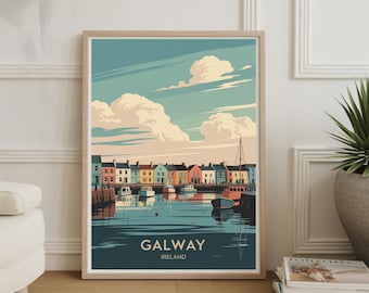 Vintage Galway Ireland Art Deco Travel Poster