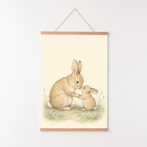 Rabbit Nursery Print, Woodland Bunny Wall Art, Parent and Child Watercolor Illustration image 8