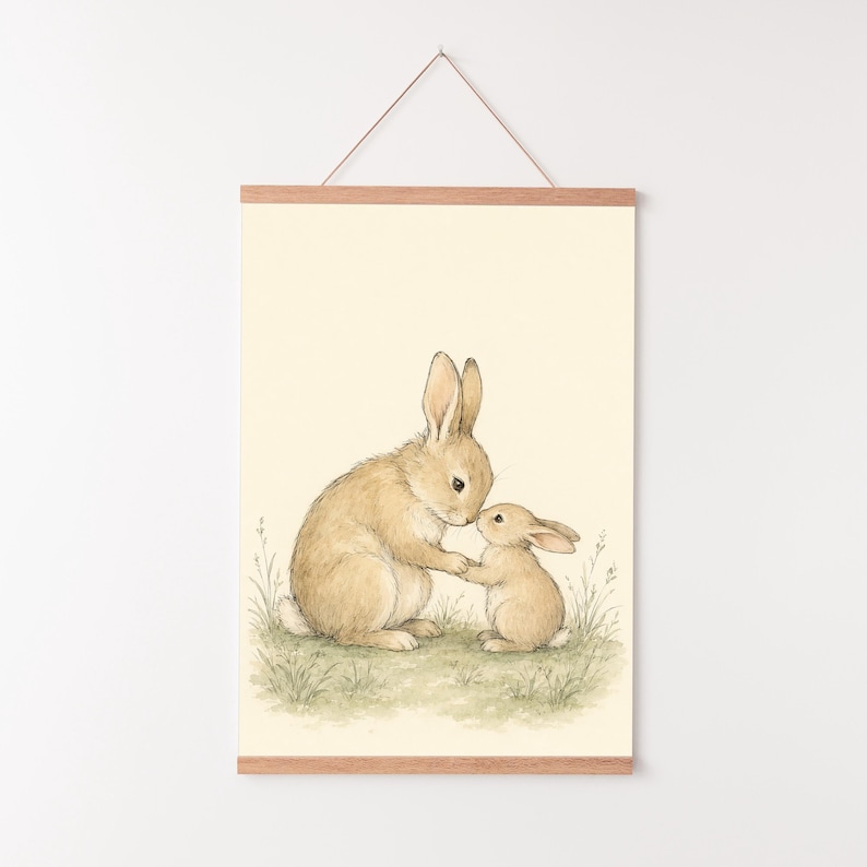Rabbit Nursery Print, Woodland Bunny Wall Art, Parent and Child Watercolor Illustration image 8