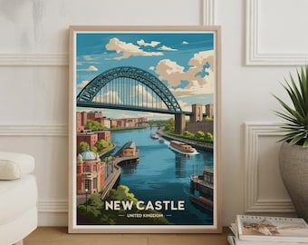 Newcastle Travel Poster: United Kingdom Cityscape Art