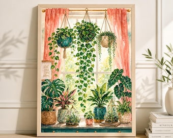 Zimmerpflanze Kunstdruck, Aquarell Grün Illustration, Boho Wohndecor