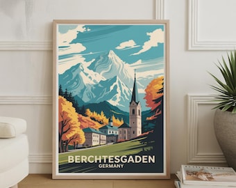 Póster de viaje de Berchtesgaden, Alemania: Paisaje escénico de los Alpes bávaros