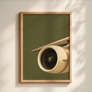Green Aviation Engine Poster Jet Turbine Close Up Illustration Modern Aircraft Art