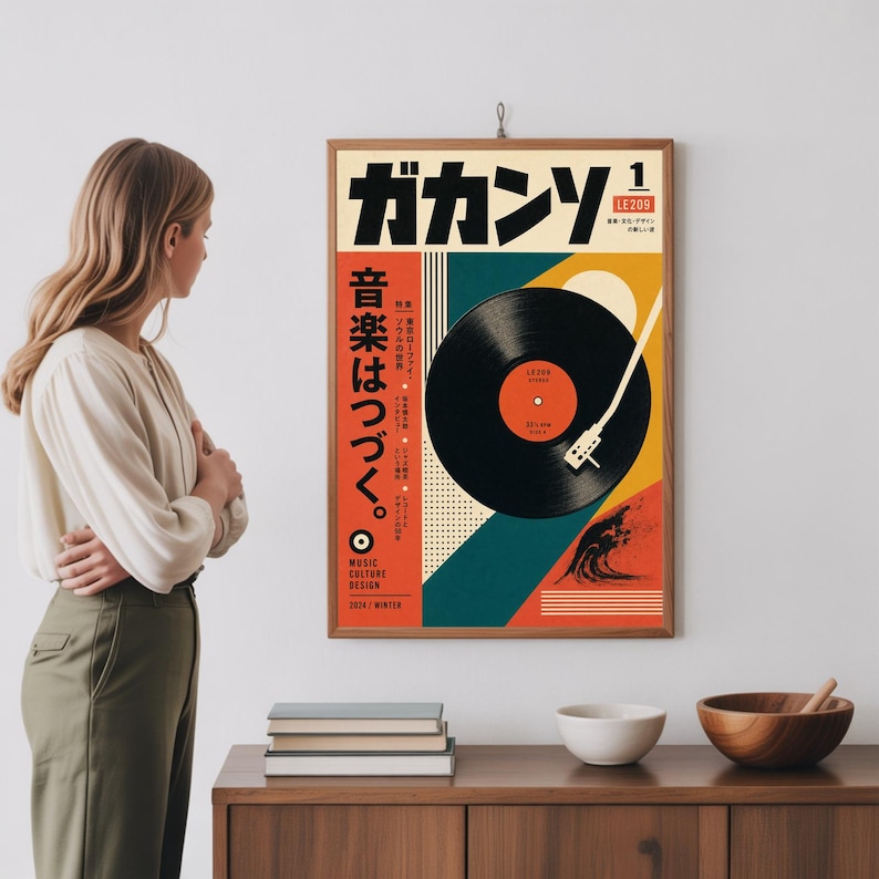 Japanese Retro Vinyl Record Poster, Mid Century Music Wall Art image 4