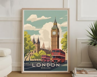 Big Ben London Travel Poster: Modern Maximalist England Wall Art
