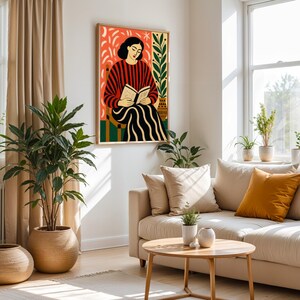 Woman Reading Book Art Print, 70s Retro Poster, Expressionist Figurative Wall Decor image 4