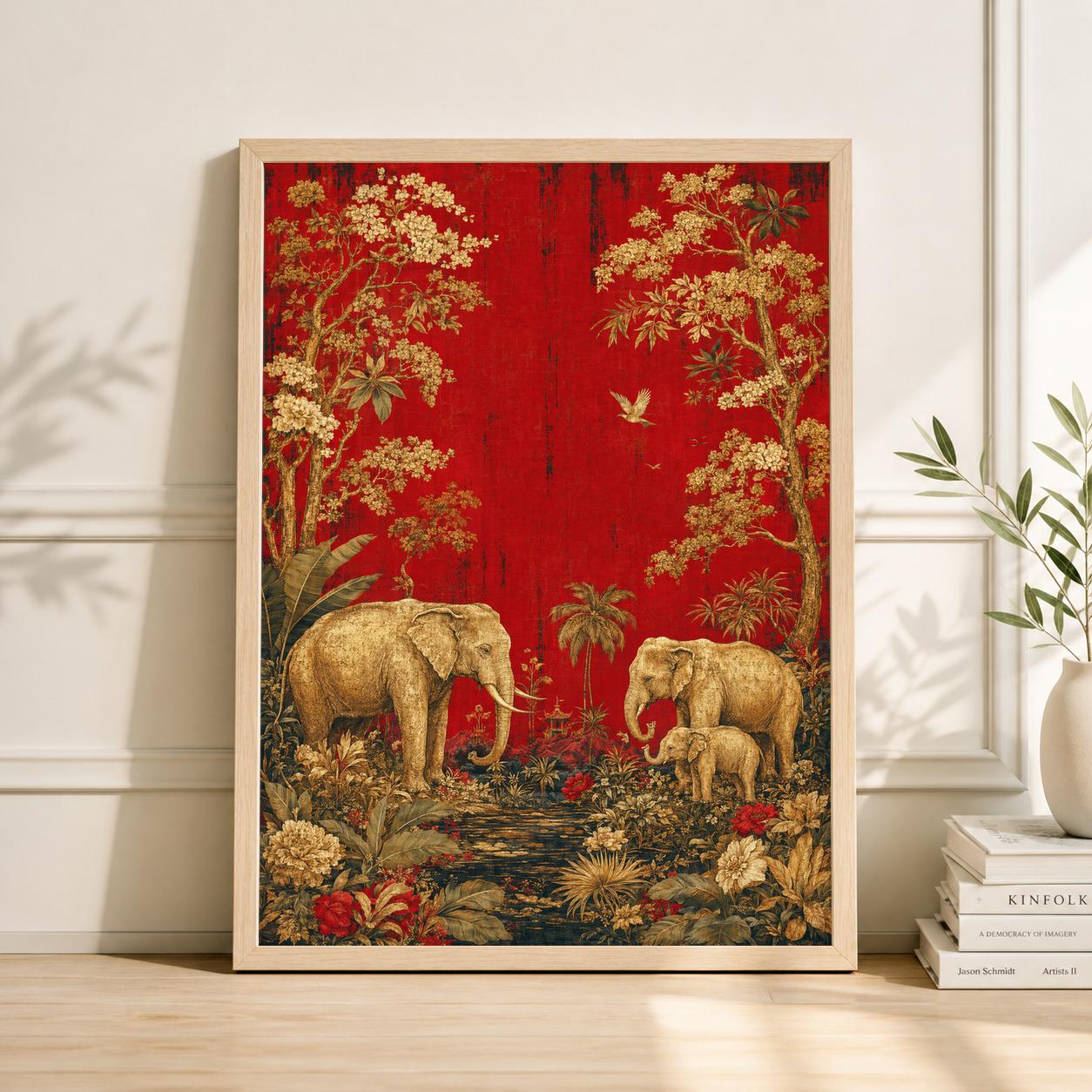HomeDor Nature-Inspired Elephant & Tropical Foliage Embossed Decor Set