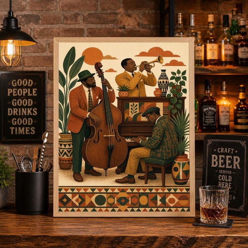 Retro Jazz Music Print, Soulful Wall Art, Mid Century Jazz Trio ...