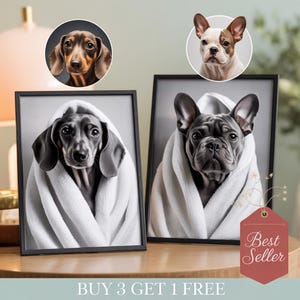 Custom Pet Portrait – Funny Dog Bathroom Art, Dog Reading Newspaper on Toilet, Pet in Bathtub, Personalized Dog or Cat Gift, Wall Decor