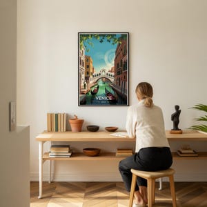 Venice Italy Travel Poster: Vintage Rialto Bridge Watercolor Art image 2