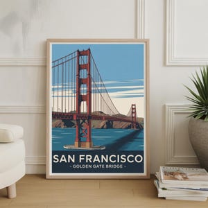 San Francisco Golden Gate Bridge Poster, Travel Wall Art, USA Cityscape, Home Decor, Wedding Gift Idea