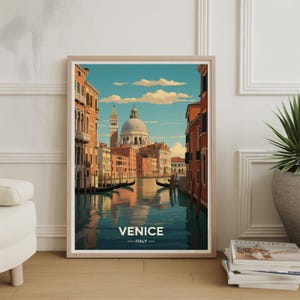 Venice Italy Travel Poster, Romantic Canal Wall Art, Italian Home Decor image 1