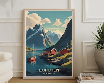 Lofoten Norway Travel Poster: Vintage Scandinavian Fjord Art