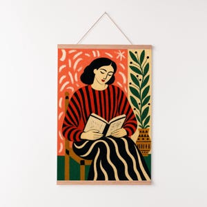 Woman Reading Book Art Print, 70s Retro Poster, Expressionist Figurative Wall Decor image 7