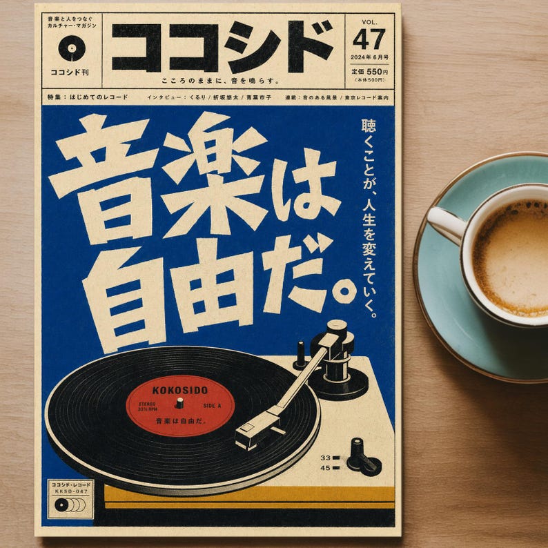 Japanese Vinyl Record Poster, Retro Turntable Music Wall Art, Vintage Screenprint Decor image 7