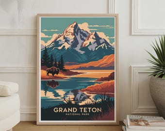 Grand Teton National Park Poster: Vintage Travel Art Print