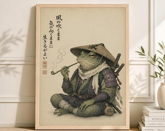 Lámina artística de rana samurái, póster de guerrero de anime japonés