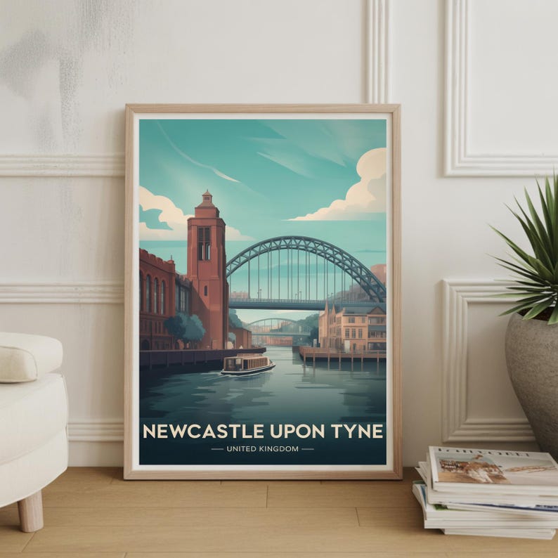Newcastle Upon Tyne Cityscape Art Print, UK Travel Poster, Home Wall Décor image 1