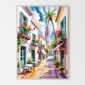 Ibiza Spain Watercolor Painting - Cafe Mambo Travel Poster