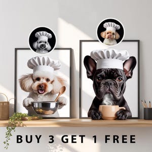 Custom Pet Portrait – Funny Dog Café or Kitchen Scene, Dog Drinking Coffee, Chef Dog Art, Dining Room Wall Decor, Personalized Pet Gift