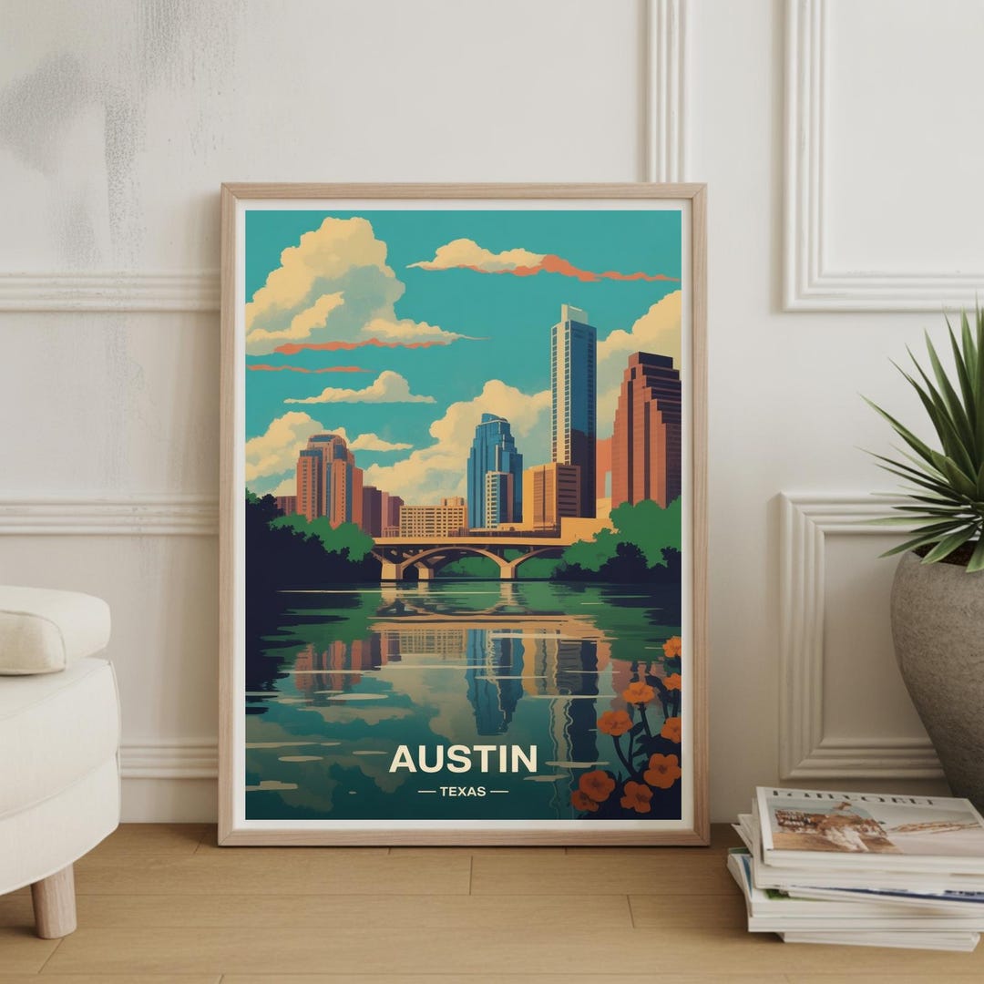 Austin Texas Retro Mid-century Modern Cityscape Print, US Cities Wall ...
