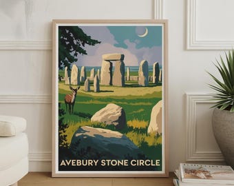 Póster del Círculo de Piedras de Avebury: Monumento Neolítico, Arte Retro de Wiltshire