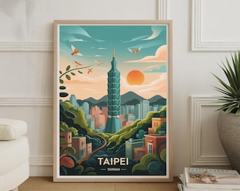Taipei City Skyline Poster, Taiwan Travel Art Print