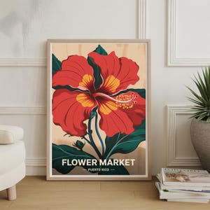 Puerto Rico Travel Poster Flor de Maga Artwork Botanical Wall Decor for Home and Office
