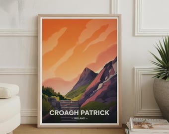 Croagh Patrick Irland Reiseplakat, County Mayo Landschaftsdruck