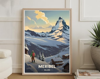 Meribel Ski Resort Poster: French Alps Travel Print, Retro Mountain Art