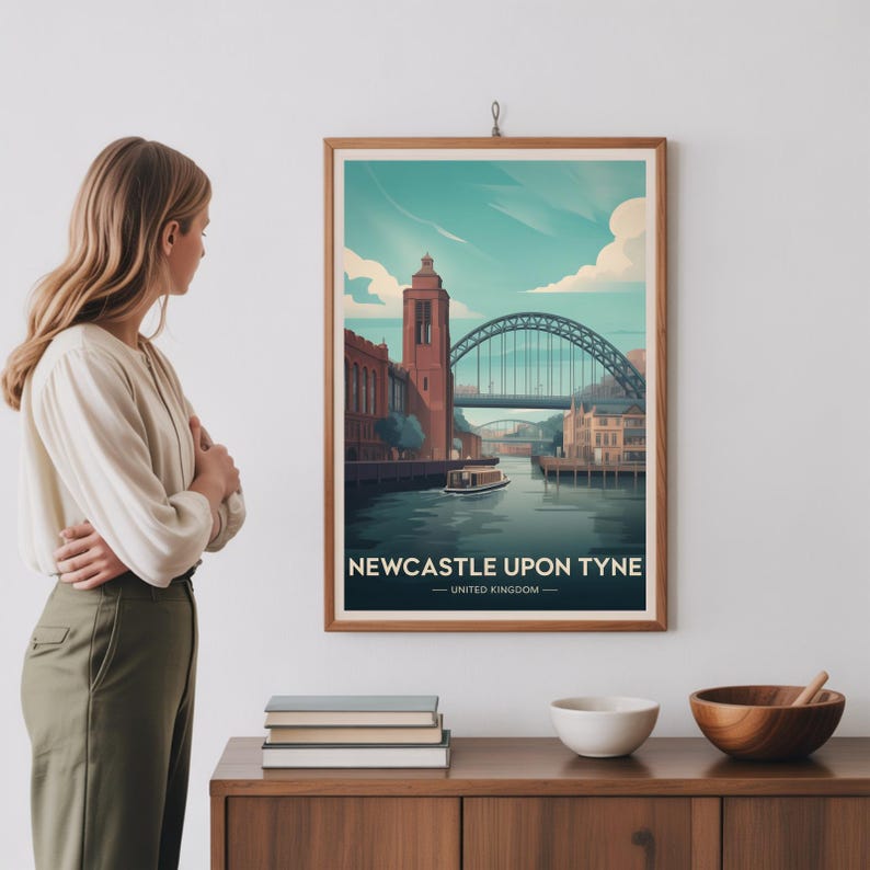 Newcastle Upon Tyne Cityscape Art Print, UK Travel Poster, Home Wall Décor image 3