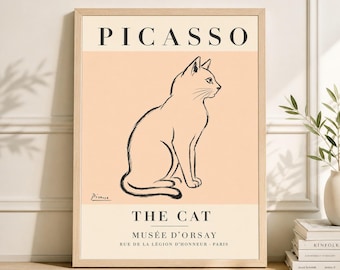 Picasso The Cat Exhibition Poster, Vintage Line Drawing Art Print