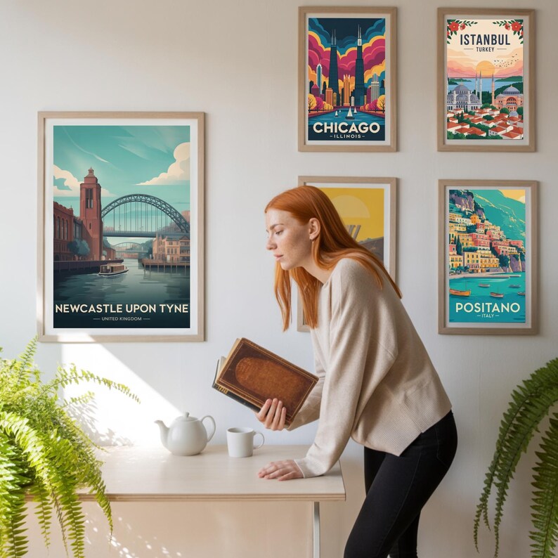 Newcastle Upon Tyne Cityscape Art Print, UK Travel Poster, Home Wall Décor image 6