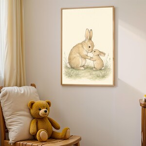 Rabbit Nursery Print, Woodland Bunny Wall Art, Parent and Child Watercolor Illustration image 2