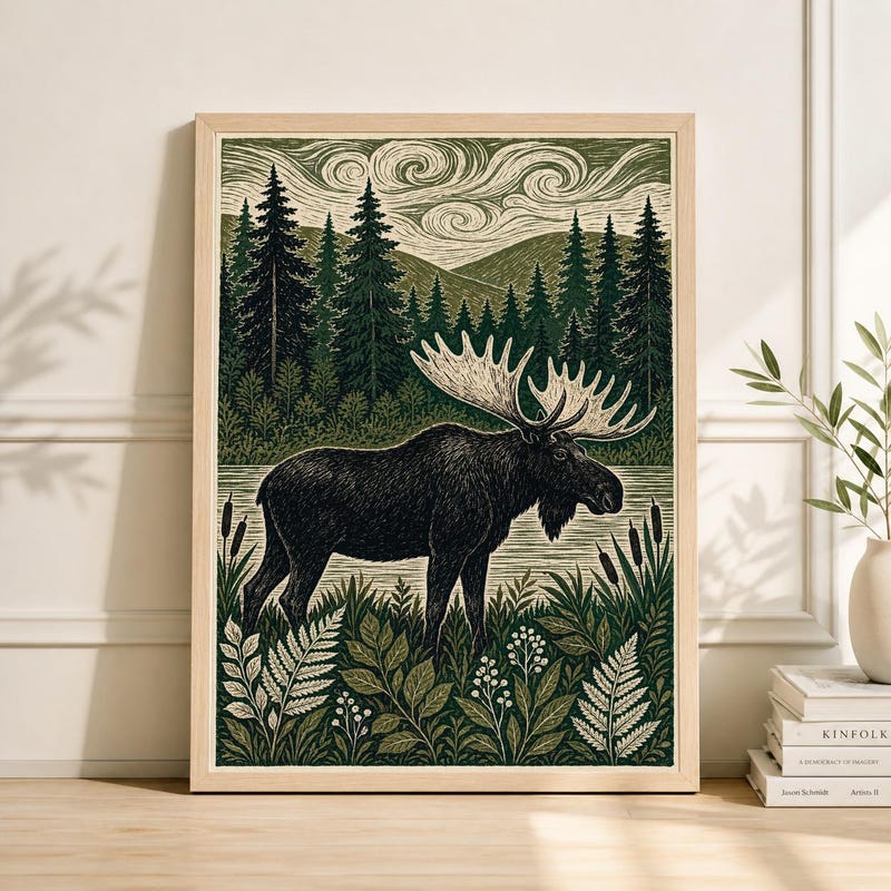 Moose Linocut Print - Etsy