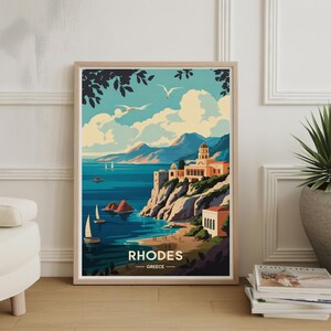 Rhodes Greece Travel Poster: Watercolor Greek Island Art