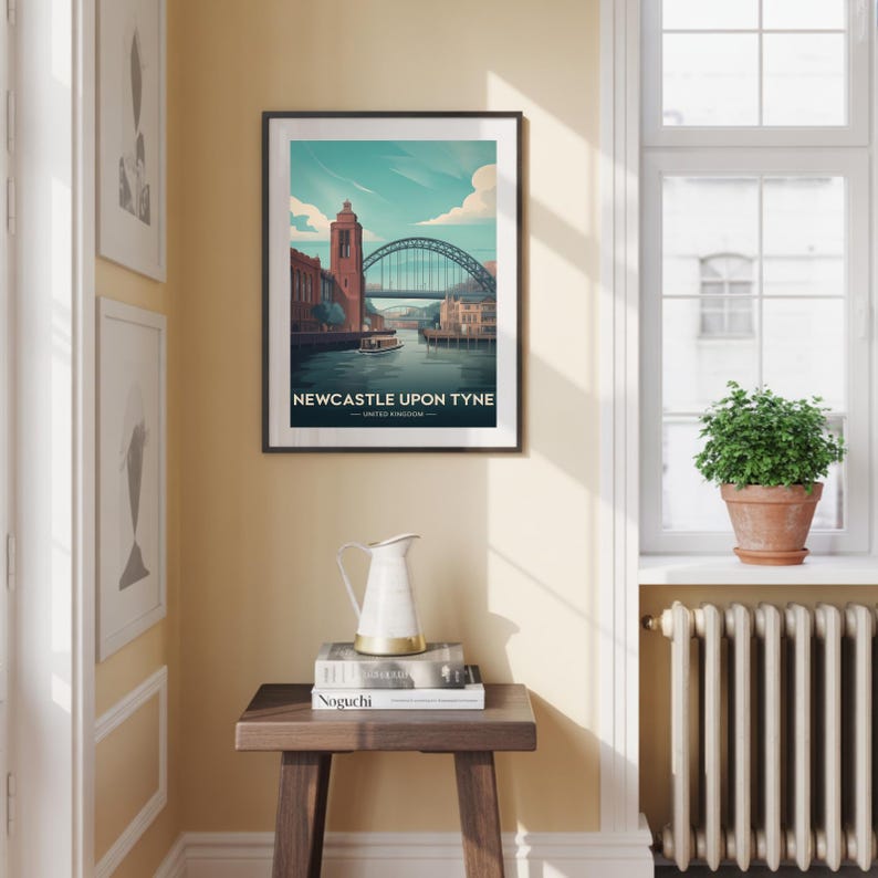 Newcastle Upon Tyne Cityscape Art Print, UK Travel Poster, Home Wall Décor image 2