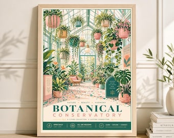 Greenhouse Plant Print, Botanical Garden Poster, Colorful Hanging Plants Wall Art