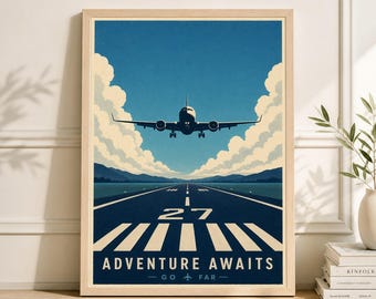 Lámina de despegue de avión, arte aeronáutico minimalista, regalo para pilotos, póster de viaje vintage