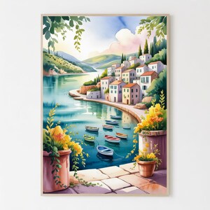 St Ives Watercolor Painting: Cornwall Coastline Art with Custom Text