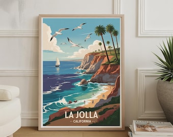 La Jolla Cove Watercolor Art Print: San Diego Coastal Landscape