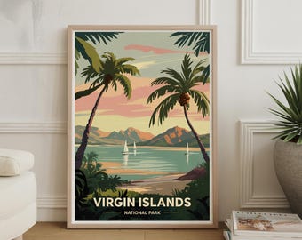 Virgin Islands National Park Travel Poster - Beach, Rainforest, Scuba Diving Decor, Caribbean Wall Art