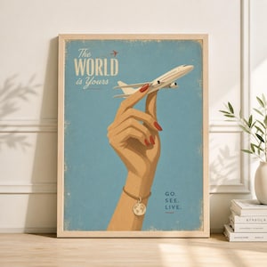 Vintage Airplane Poster, Mid Century Aircraft Print, Pilot Gift Artwork, Retro Travel Wall Art