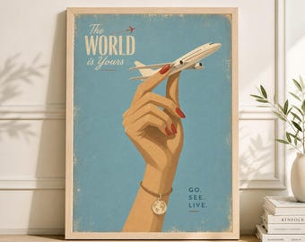 Vintage Airplane Poster, Mid Century Aircraft Print, Pilot Gift Artwork, Retro Travel Wall Art