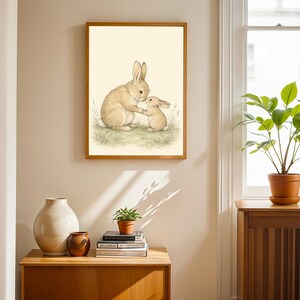 Rabbit Nursery Print, Woodland Bunny Wall Art, Parent and Child Watercolor Illustration image 6