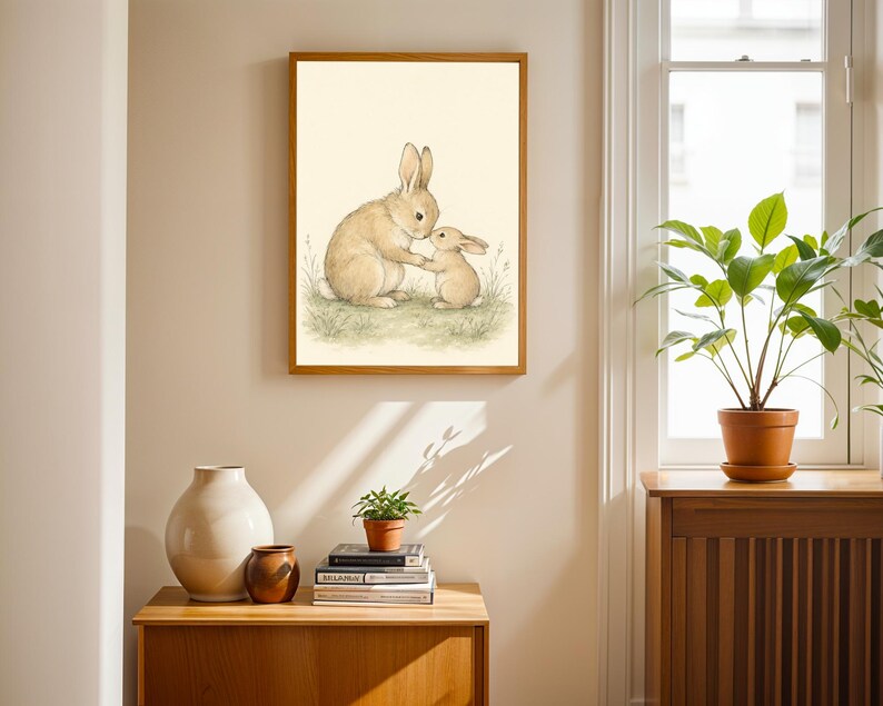 Rabbit Nursery Print, Woodland Bunny Wall Art, Parent and Child Watercolor Illustration image 6