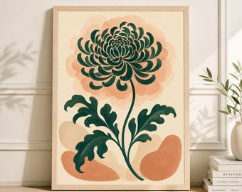 Póster botánico verde / Arte mural floral abstracto / Impresión moderna de flores pintadas